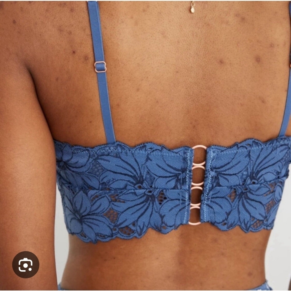 Aerie Beach Daze Lace Ribbed Bra Top Size Small Blue Cropped Lounge Casual - Picture 14 of 15